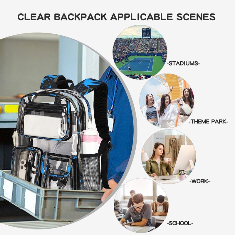 Cusangel Clear School Backpack,Heavy Duty Clear Backpack,16.5 x12 x5inch TPU Large Capacity See Through bookbag for Sport Events,Travel (Blue) - Image 5